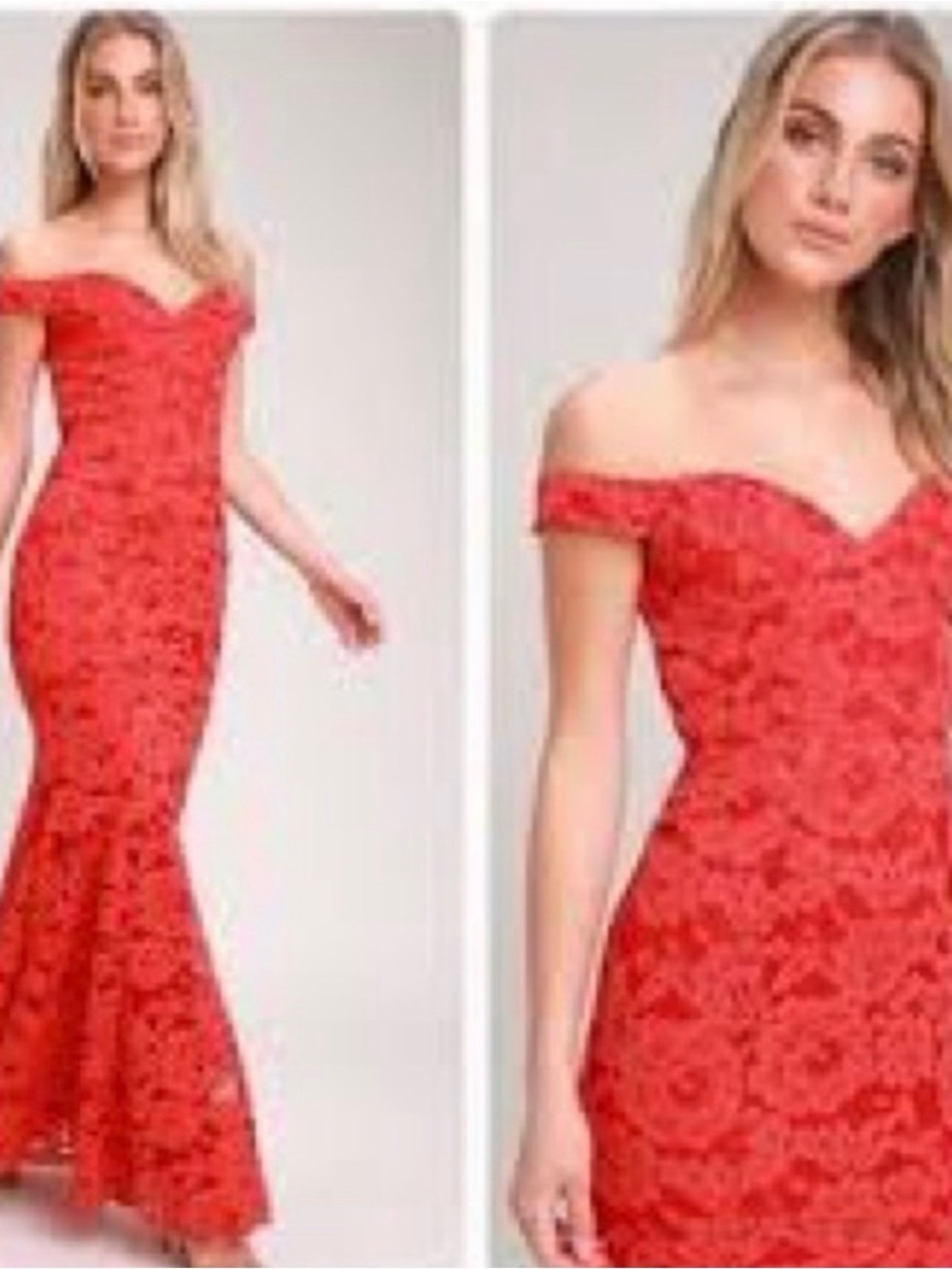 Lulus Off-Shoulder Red Lace Mermaid Dress size Medium